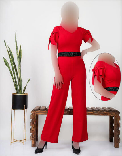 اورال مجلسی آستین کوتاه گره ای رنگ قرمز